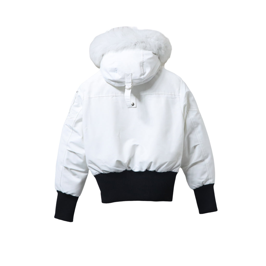 Moose Knuckles White Stirling Fur-Hood Bomber Down Jacket