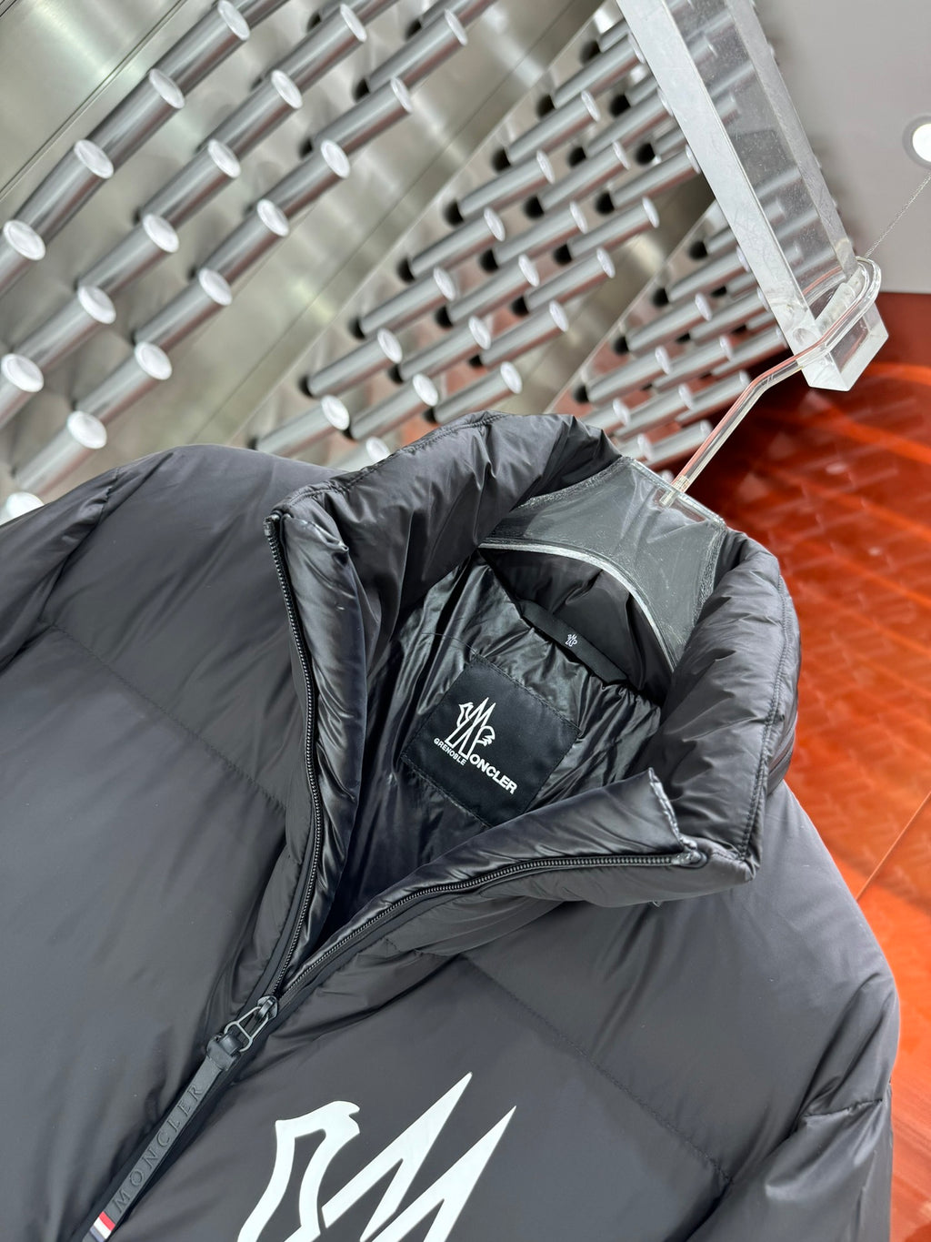 Moncler Grenoble Black Cardamine Graphic Print Stand-Collar Down Jacket