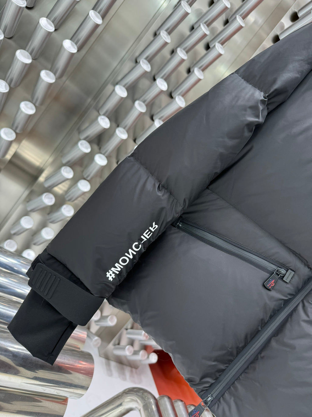 Moncler Grenoble Black Cardamine Graphic Print Stand-Collar Down Jacket