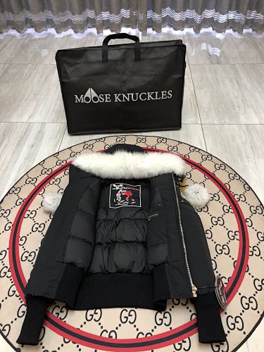 Moose Knuckles Black Pom-Pom Fur Bomber Jacket