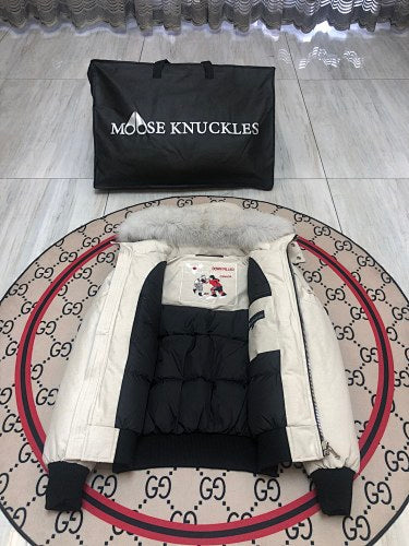 Moose Knuckles Cream Ballistic Bomber Jacket