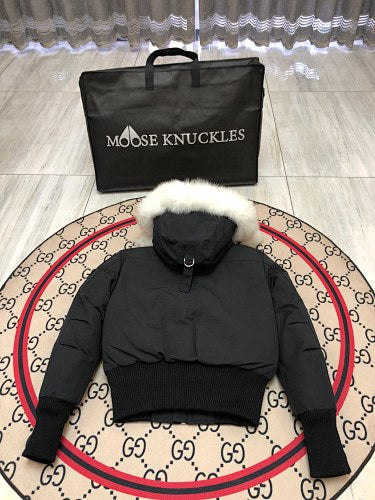 Moose Knuckles Black Pom-Pom Fur Bomber Jacket
