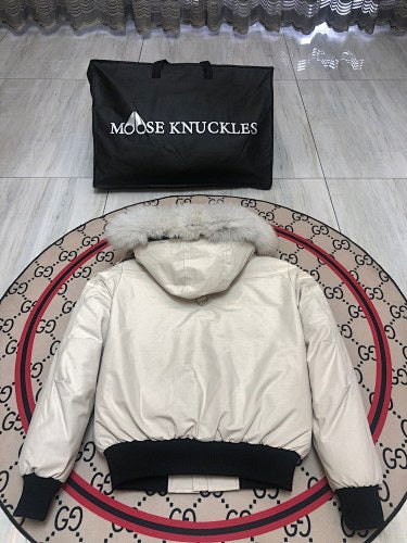 Moose Knuckles Cream Ballistic Bomber Jacket