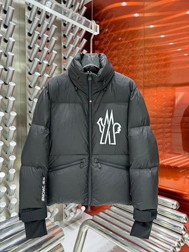 Moncler Grenoble Black Cardamine Graphic Print Stand-Collar Down Jacket