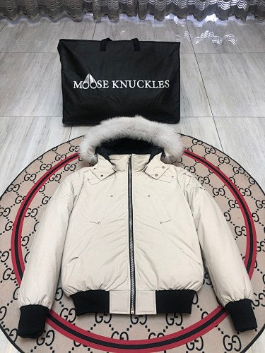 Moose Knuckles Cream Ballistic Bomber Jacket
