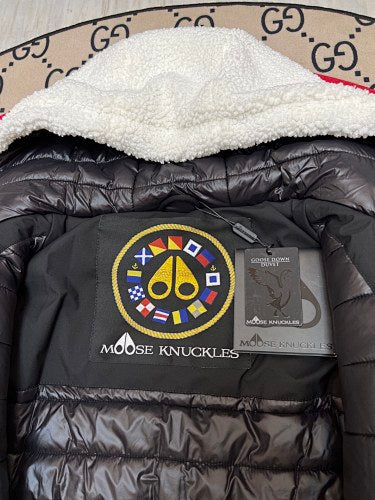 Moose Knuckles White Sherpa Hooded Down Jacket
