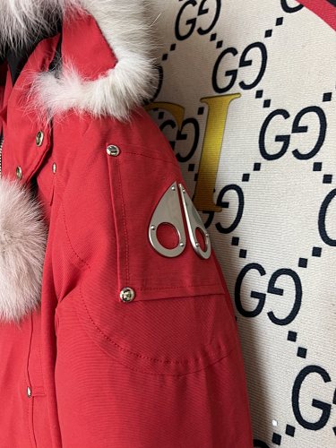 Moose Knuckles Red Pom-Pom Fur Bomber Jacket