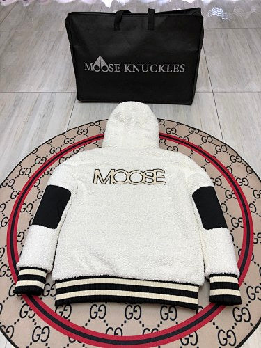 Moose Knuckles White Sherpa Hooded Down Jacket