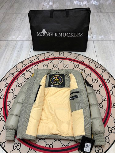 Moose Knuckles Silver Grey Ballistic Hooded Down Jacket