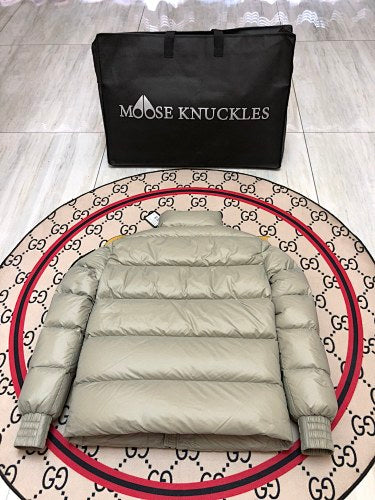 Moose Knuckles Silver Grey Ballistic Hooded Down Jacket