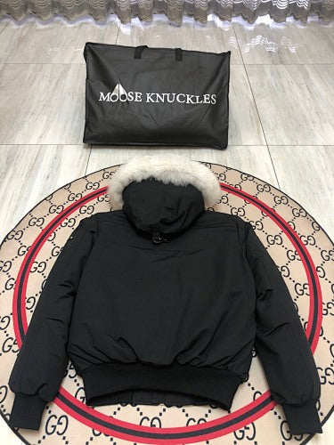 Moose Knuckles Black Ballistic Bomber Jacket