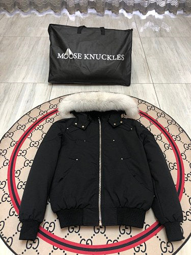 Moose Knuckles Black Ballistic Bomber Jacket