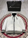 Moose Knuckles White Sherpa Hooded Down Jacket