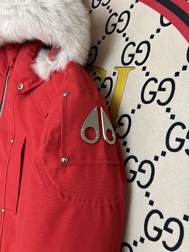 Moose Knuckles Red Ballistic Bomber Jacket