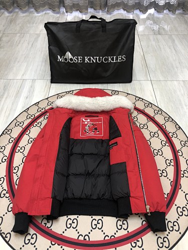 Moose Knuckles Red Ballistic Bomber Jacket