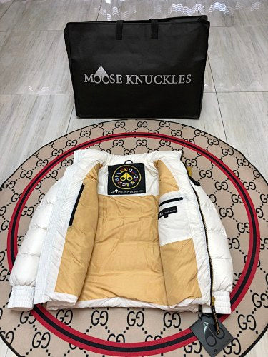 Moose Knuckles White Ballistic Hooded Down Jacket