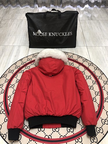 Moose Knuckles Red Ballistic Bomber Jacket