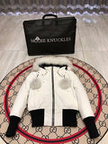 Moose Knuckles White Pom-Pom Fur Bomber Jacket