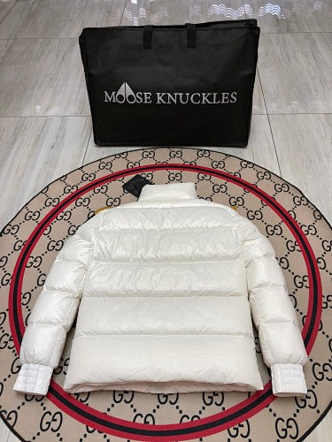 Moose Knuckles White Ballistic Hooded Down Jacket
