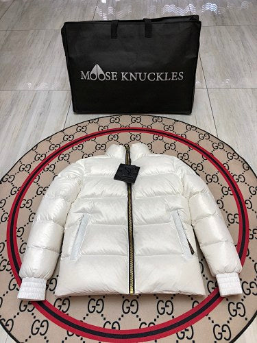 Moose Knuckles White Ballistic Hooded Down Jacket
