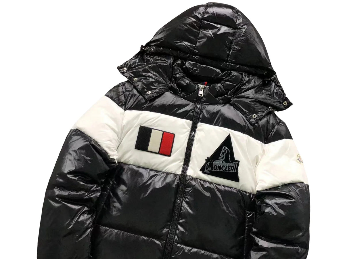 Moncler Black & White Colorblock Hooded Puffer Jacket