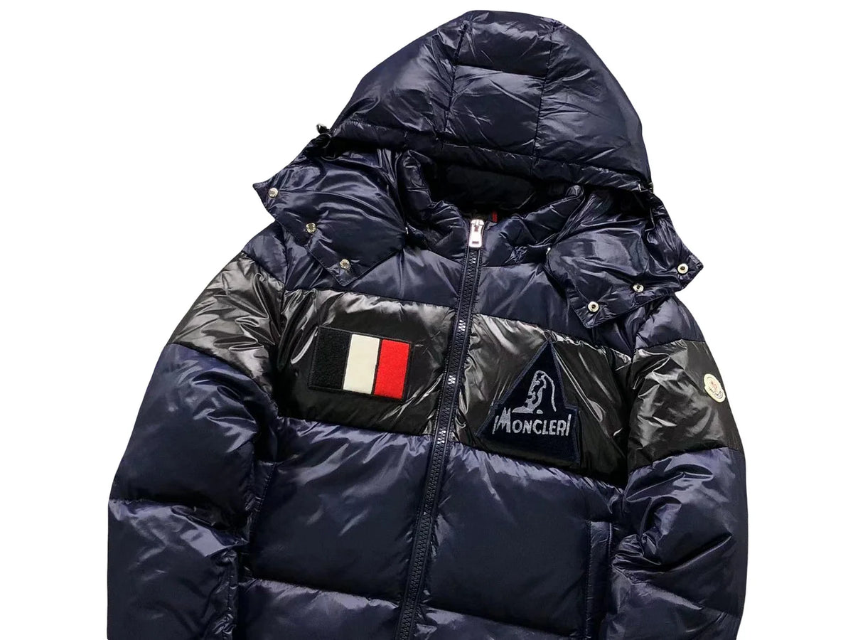 Moncler Navy Blue & Black Colorblock Hooded Puffer Jacket