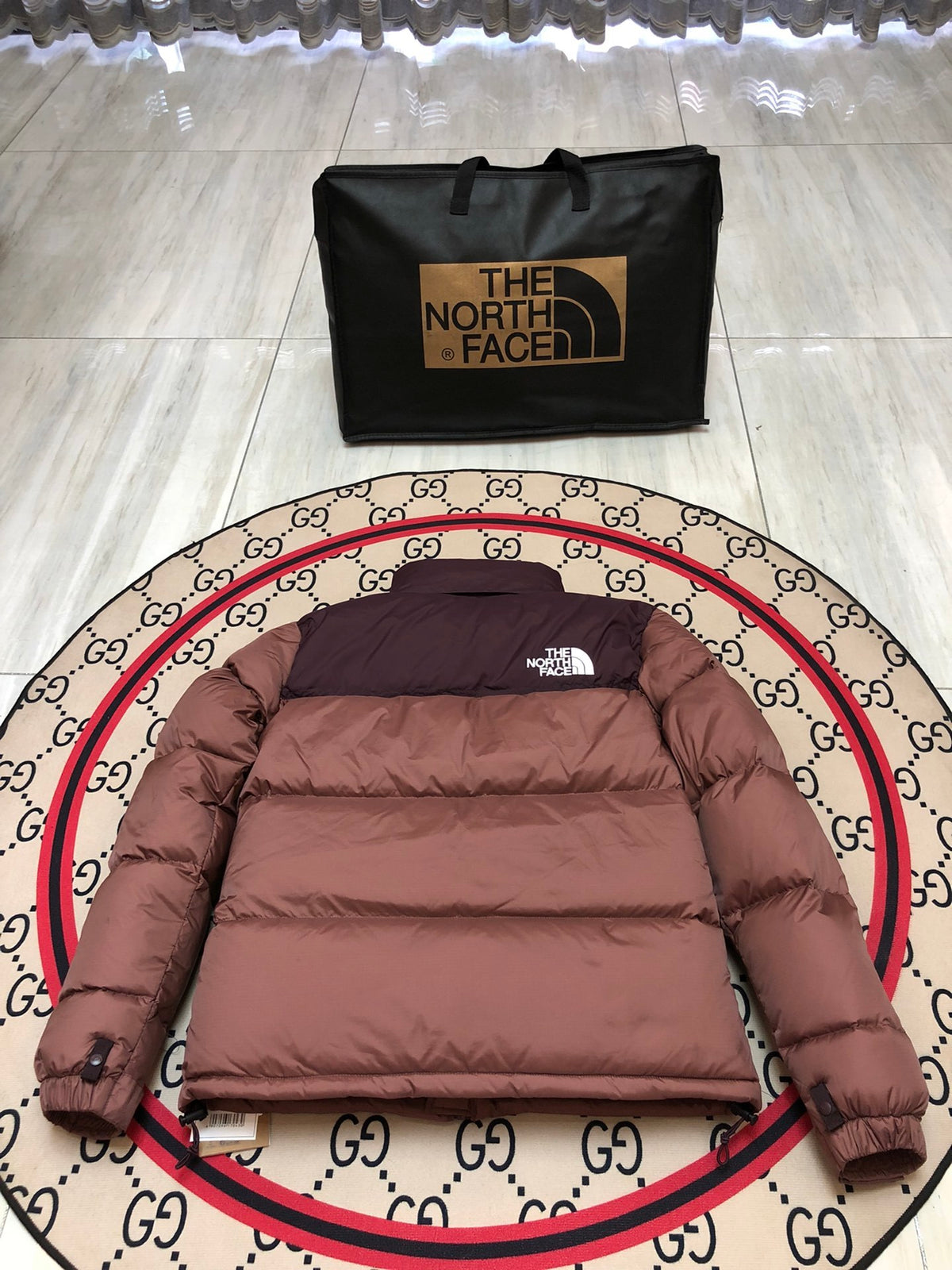 The North Face Brown & Dark Brown Nuptse 700-Fill Hooded Down Jacket