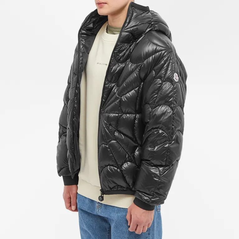 Moncler Black Cherville Radial Quilted Hooded Down Jacket