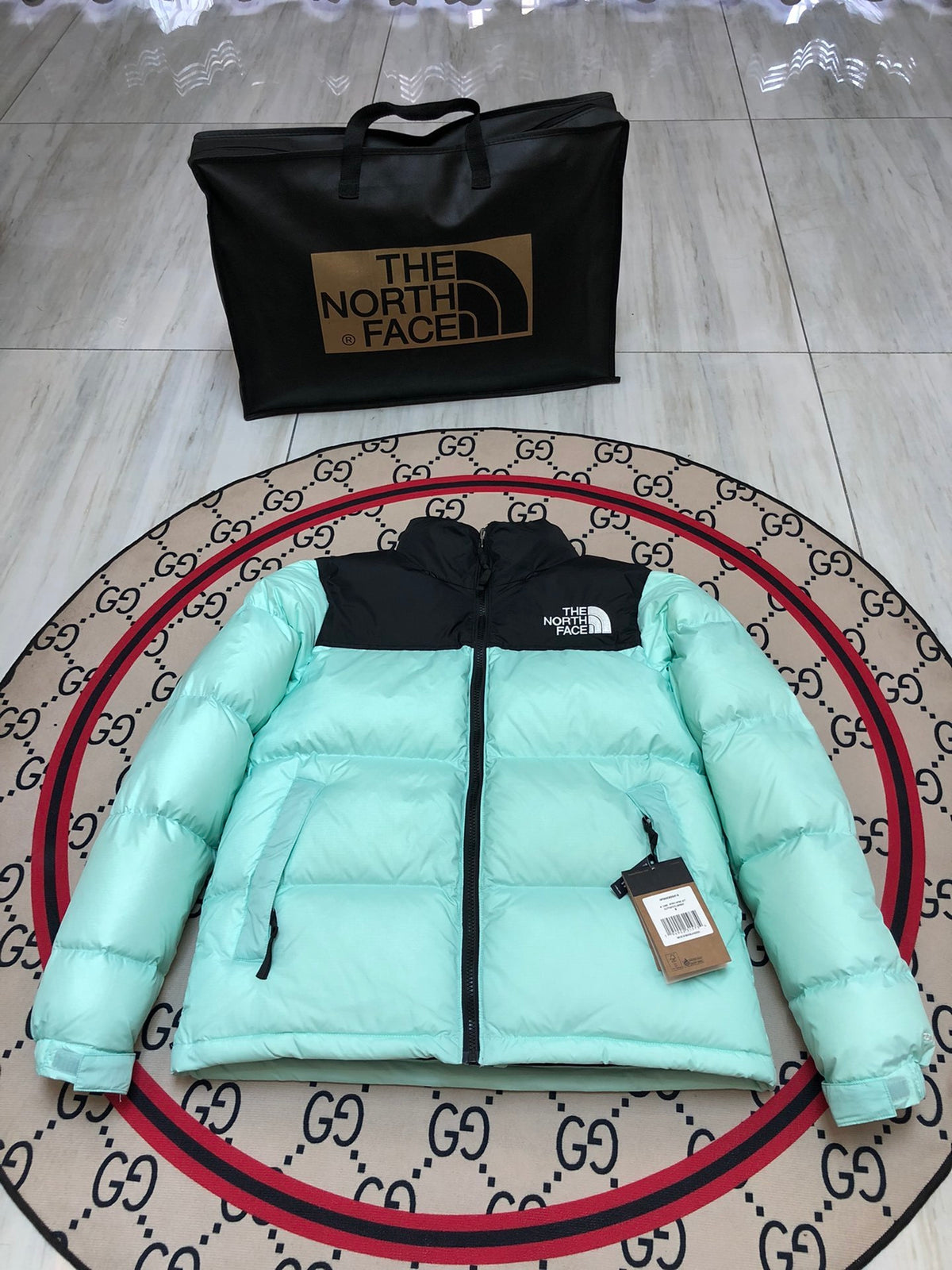 The North Face Mint Green & Black Nuptse 700-Fill Hooded Down Jacket