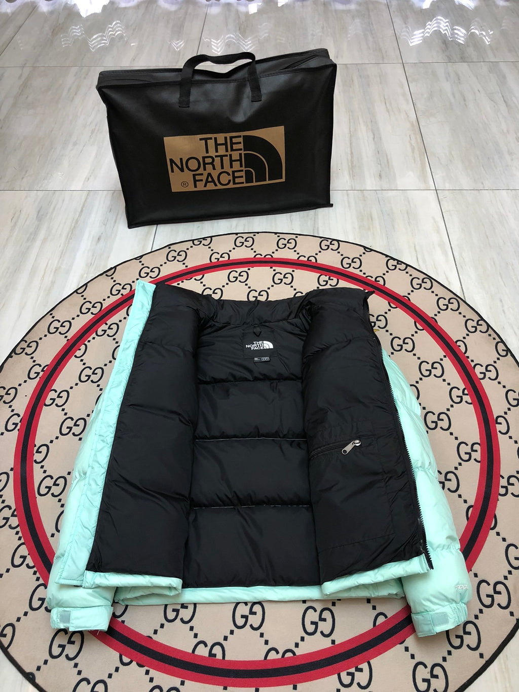 The North Face Mint Green & Black Nuptse 700-Fill Hooded Down Jacket