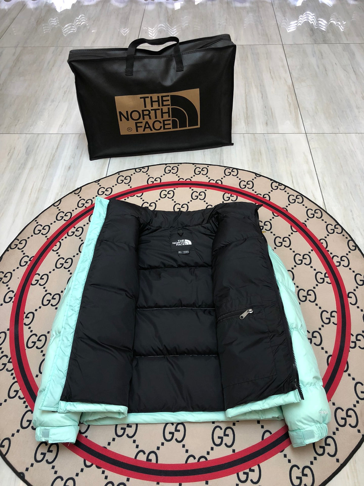 The North Face Mint Green & Black Nuptse 700-Fill Hooded Down Jacket