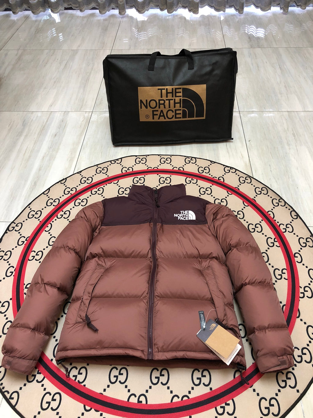 The North Face Brown & Dark Brown Nuptse 700-Fill Hooded Down Jacket
