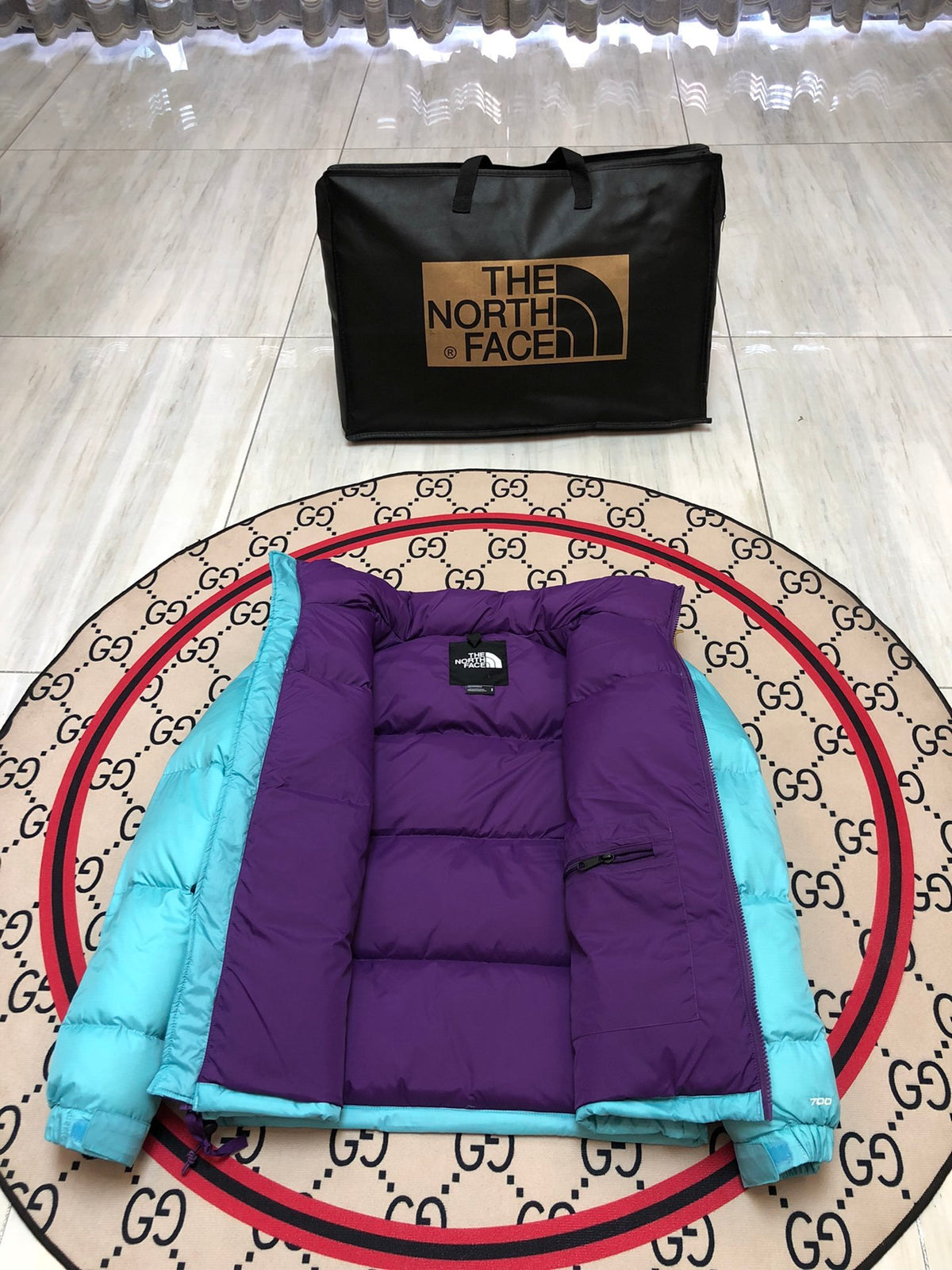 The North Face Teal & Purple Nuptse 700-Fill Hooded Down Jacket