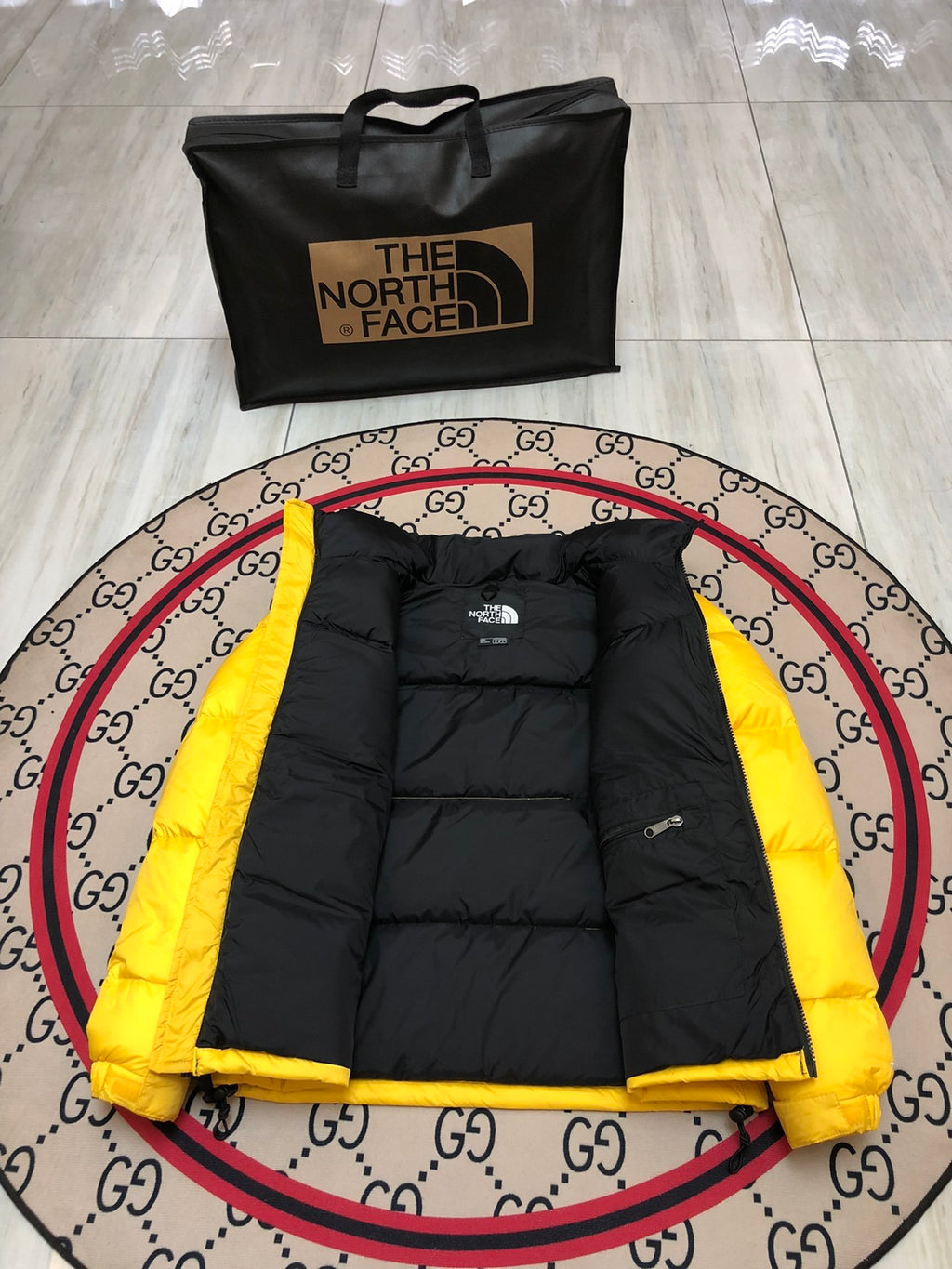The North Face Yellow & Black Nuptse 700-Fill Hooded Down Jacket