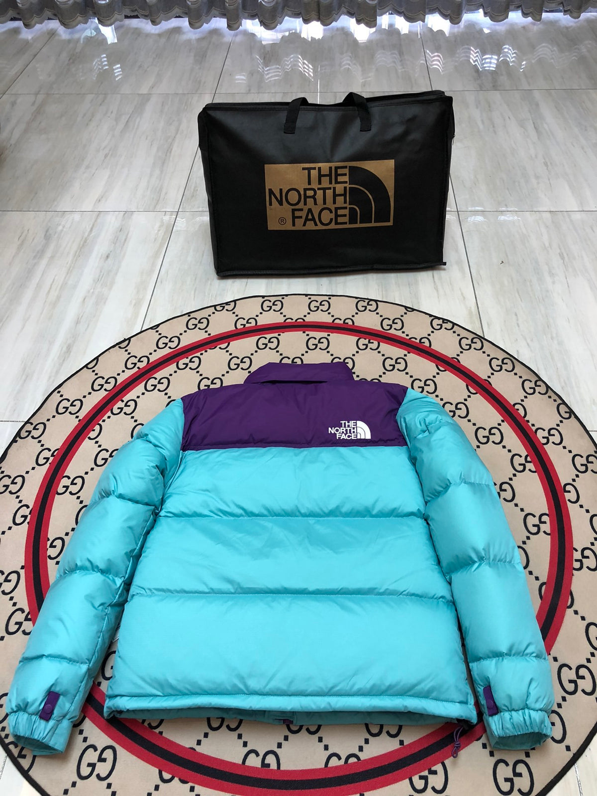 The North Face Teal & Purple Nuptse 700-Fill Hooded Down Jacket