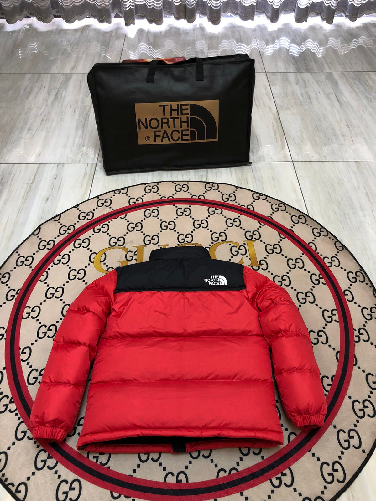 The North Face Red & Black Nuptse 700-Fill Hooded Down Jacket