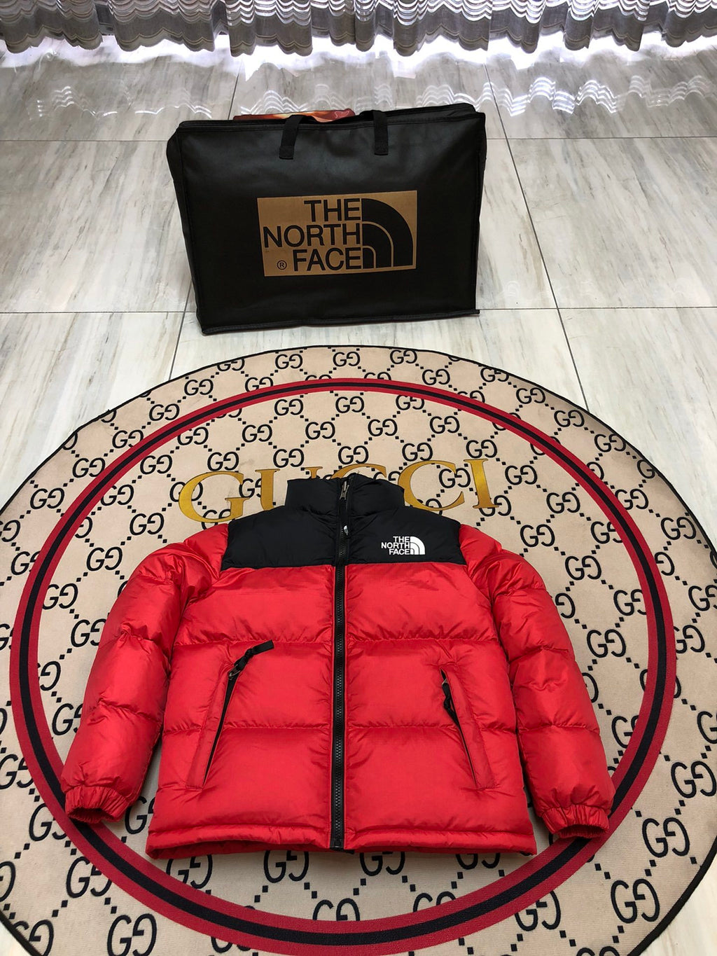 The North Face Red & Black Nuptse 700-Fill Hooded Down Jacket