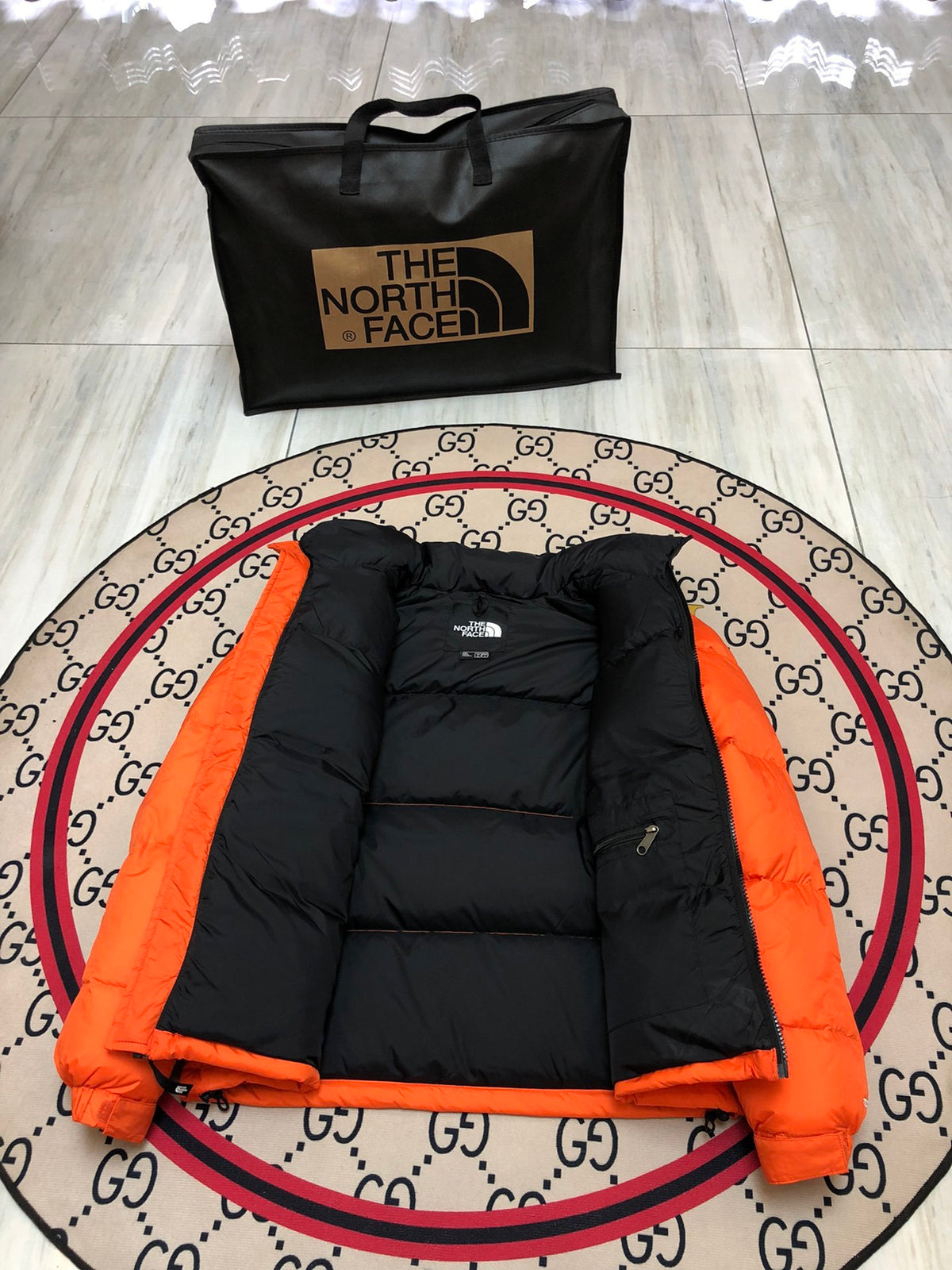 The North Face Orange & Black Nuptse 700-Fill Hooded Down Jacket