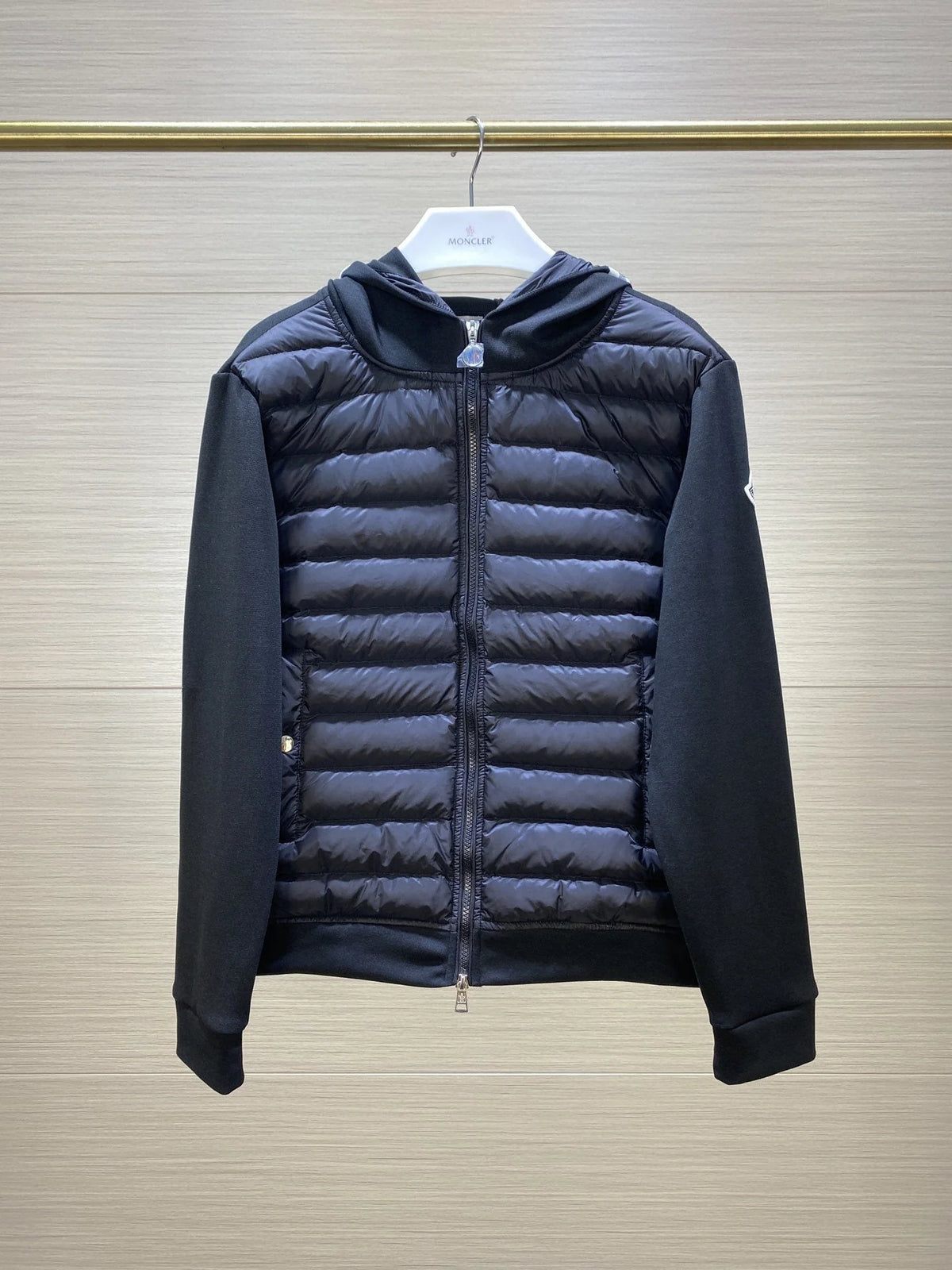 Moncler Black Down-Panel Zip Hoodie