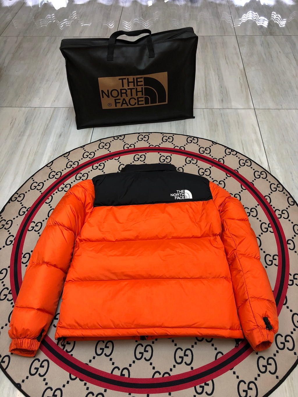 The North Face Orange & Black Nuptse 700-Fill Hooded Down Jacket