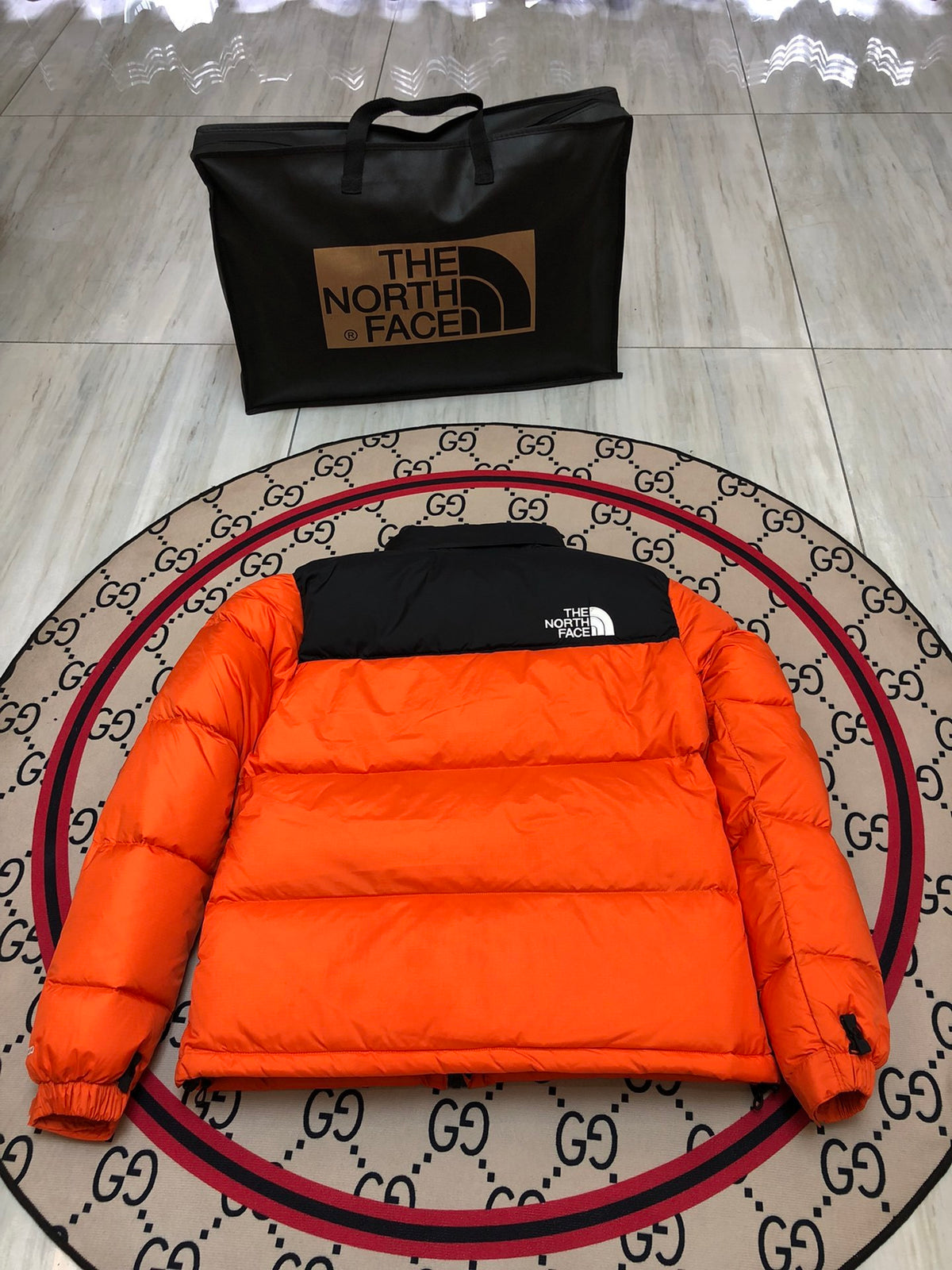The North Face Orange & Black Nuptse 700-Fill Hooded Down Jacket