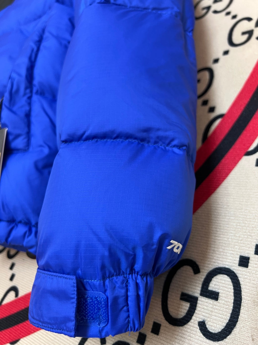 The North Face Blue & Black Nuptse 700-Fill Hooded Down Jacket