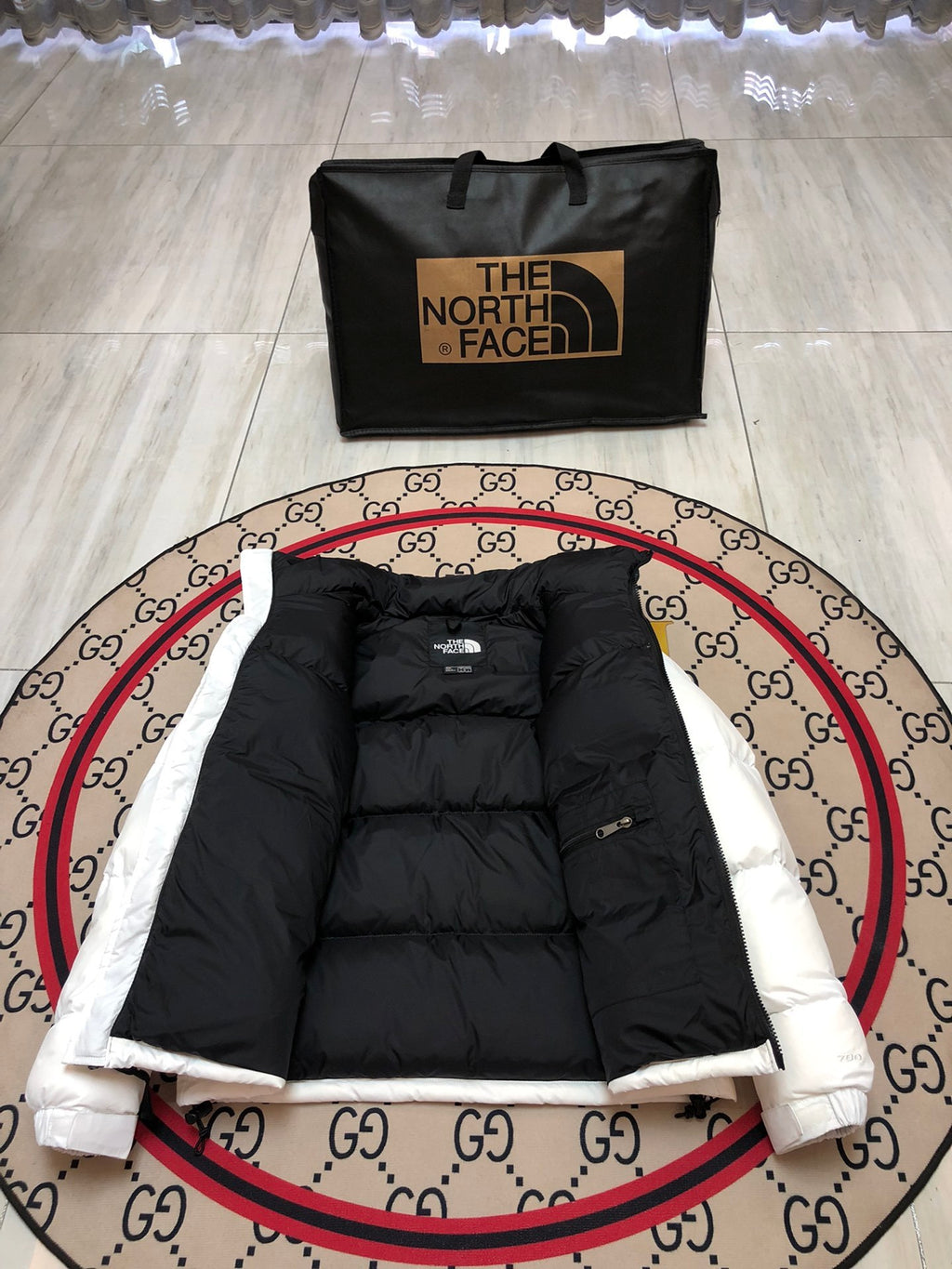 The North Face White & Black Nuptse 700-Fill Hooded Down Jacket