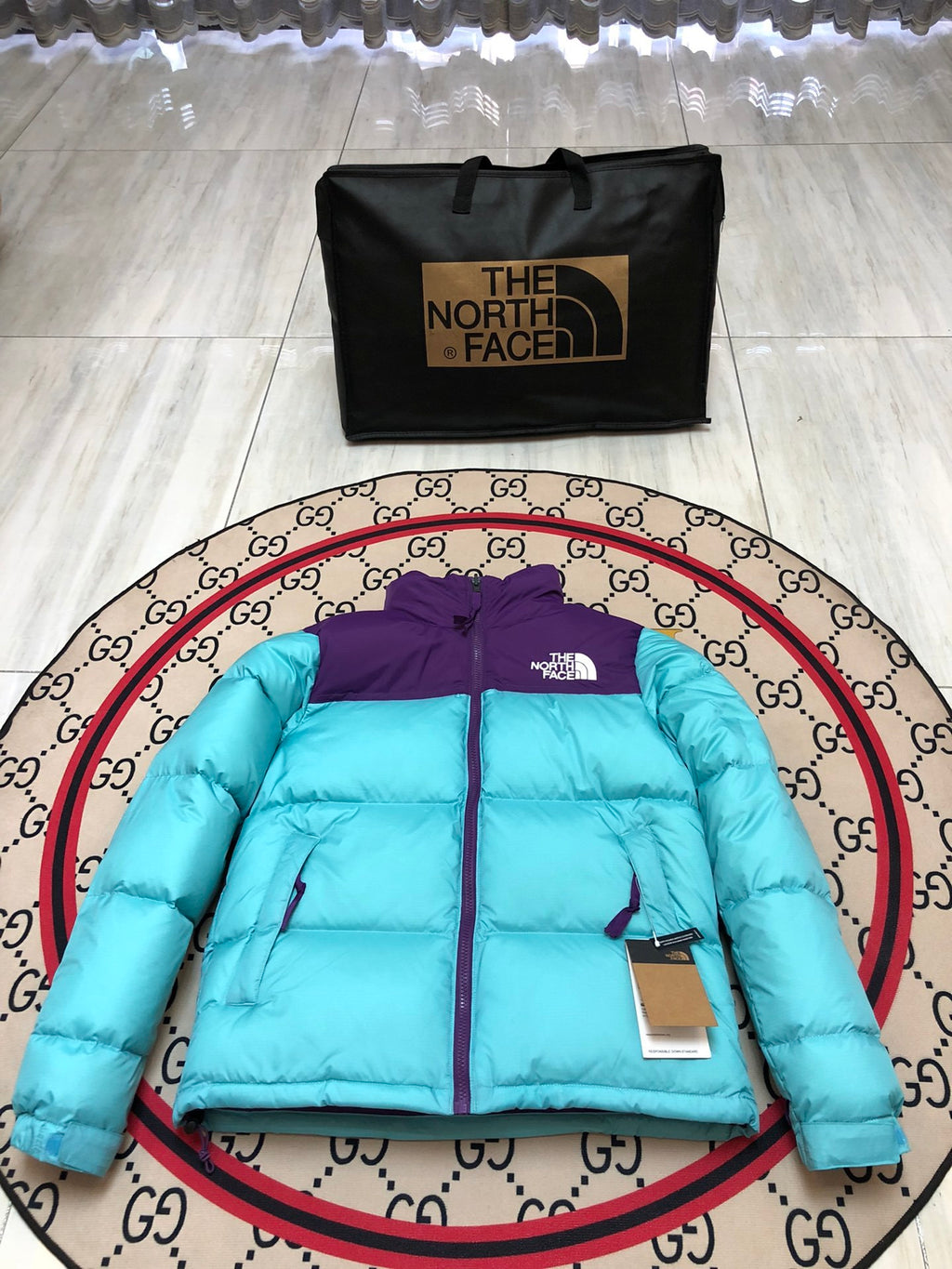 The North Face Teal & Purple Nuptse 700-Fill Hooded Down Jacket