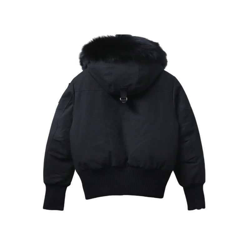 Moose Knuckles Black Stirling Fur-Trim Hooded Bomber Down Jacket