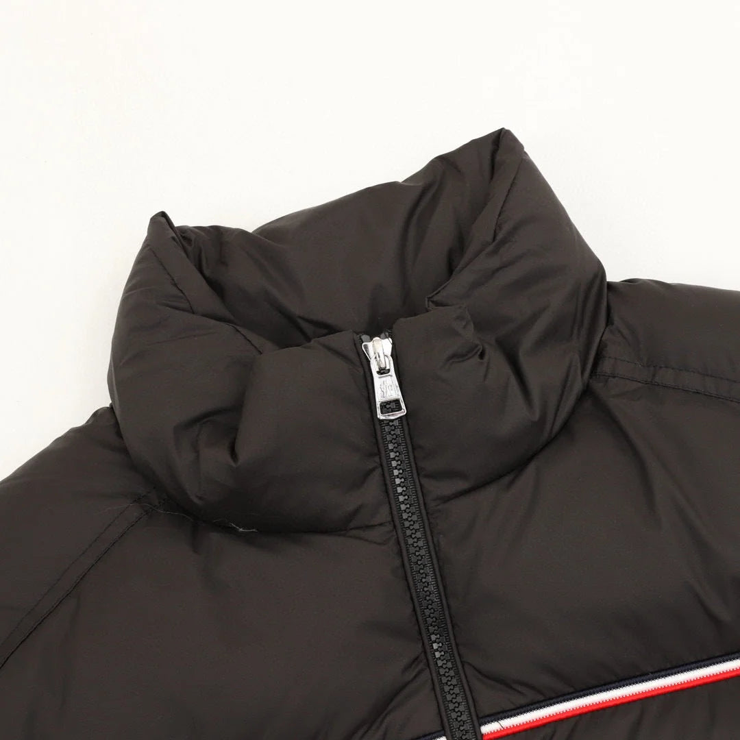 Moncler Black Stand-Collar Puffer Jacket with Contrast Trim